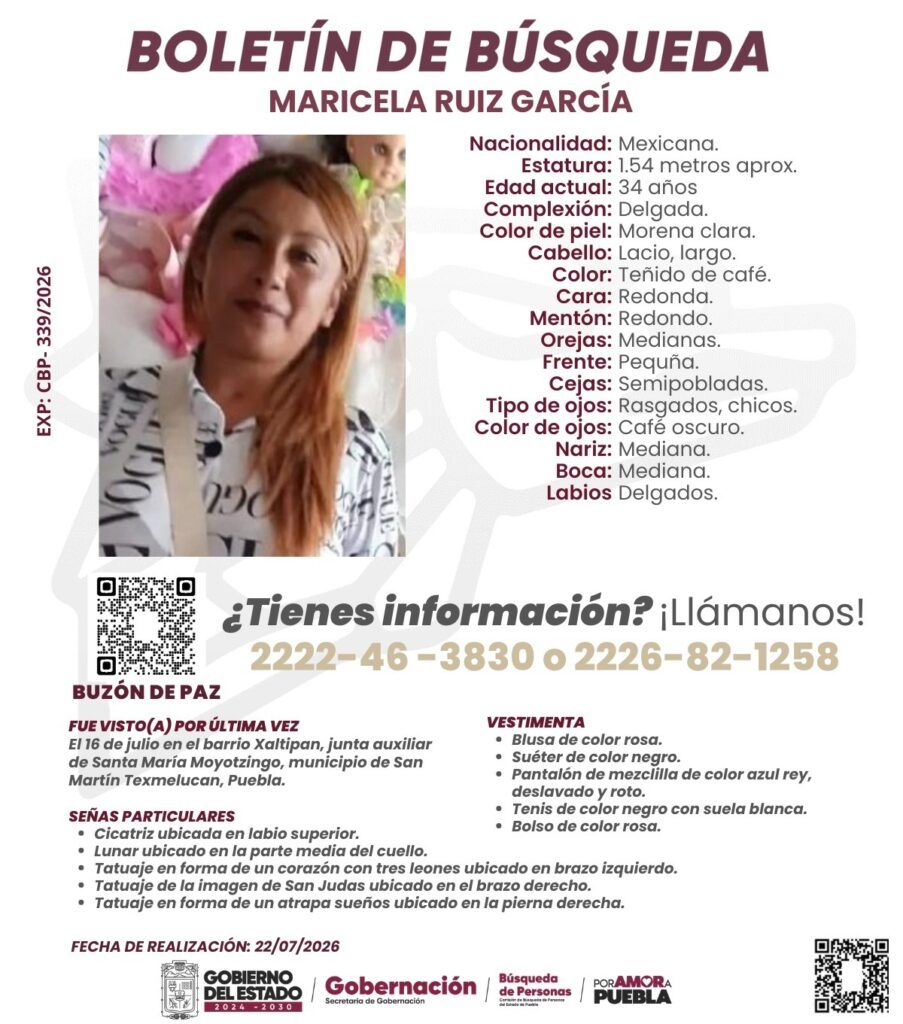 Boletín búsqueda Maricela Ruiz
