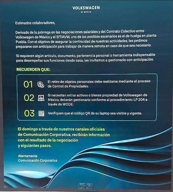 Comunicado VW huelga
